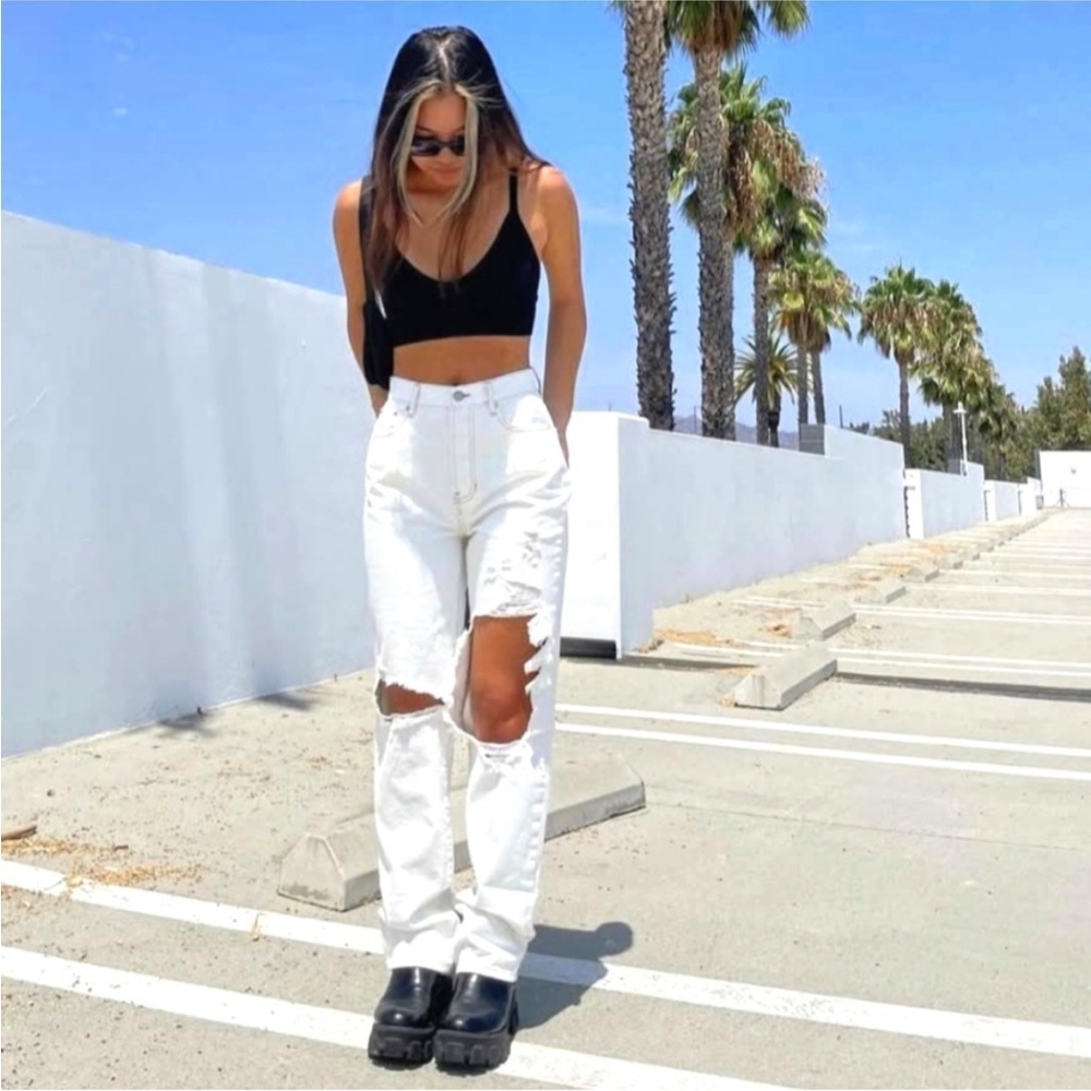 Pacsun Dad Jeans White Distressed Size 24